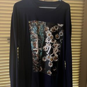 Navy Long Sleeve Shirt with Floral Graphic